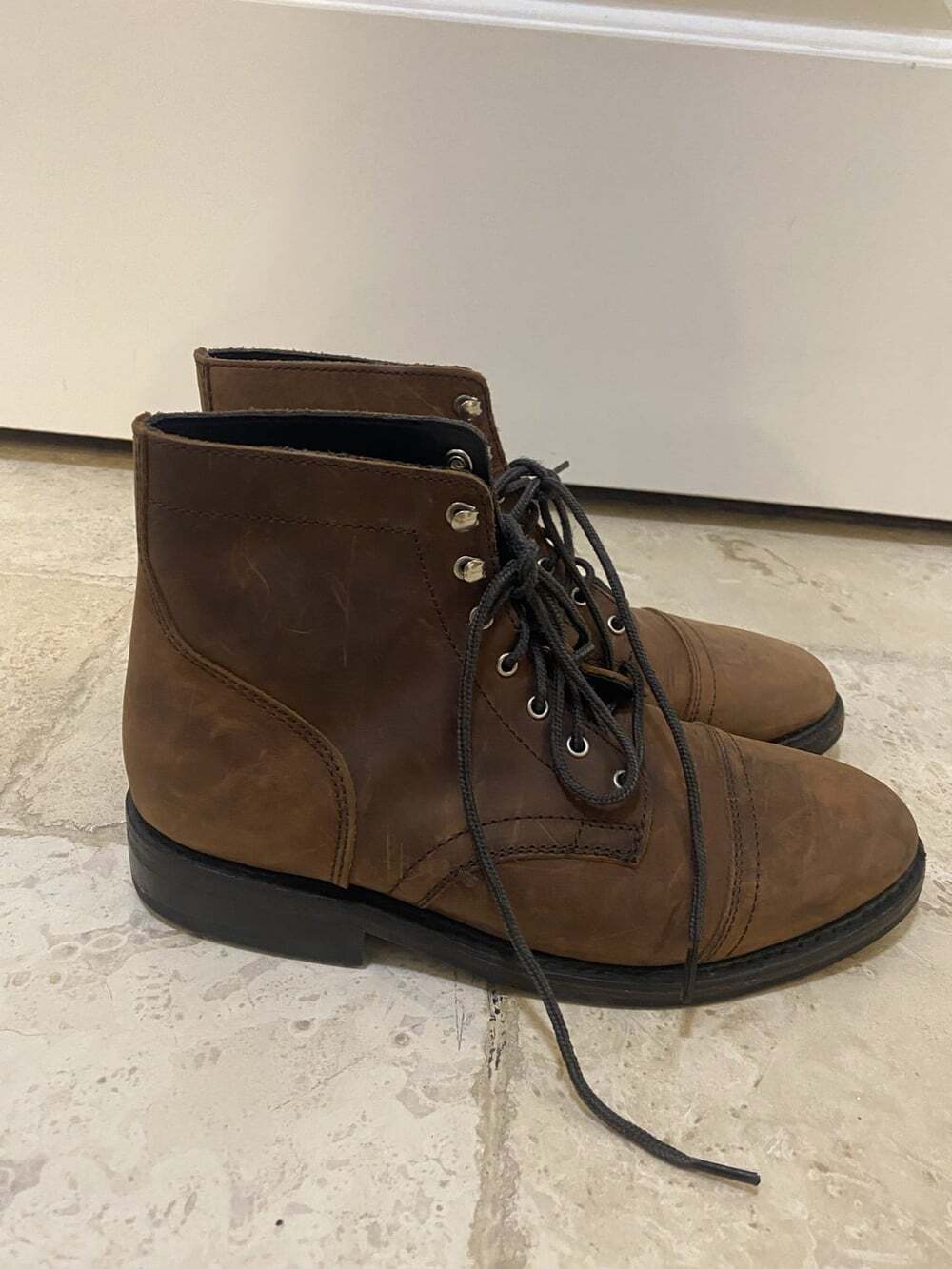 Thursday Boot Co. Captain Boots Mens Size 8 Brown Leather Cap Toe Combat Lace Up